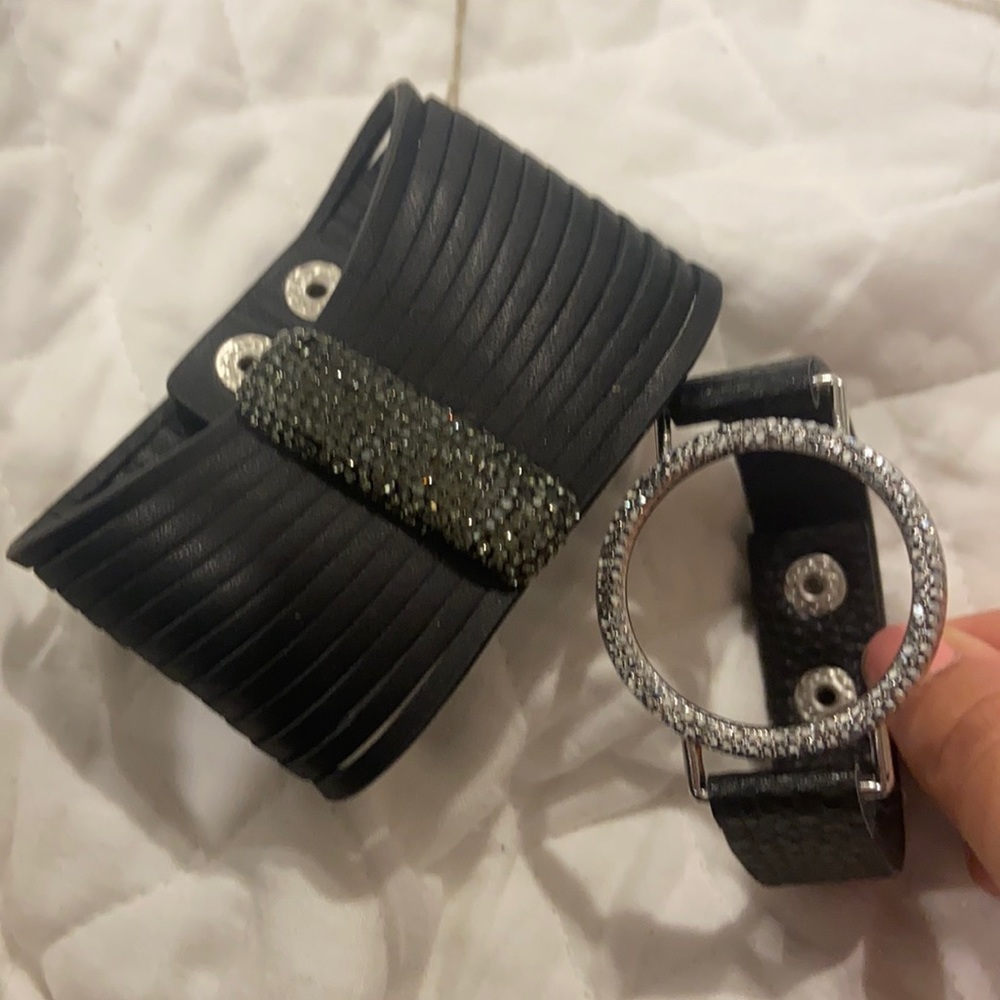 Sparkly stones with pleather bands